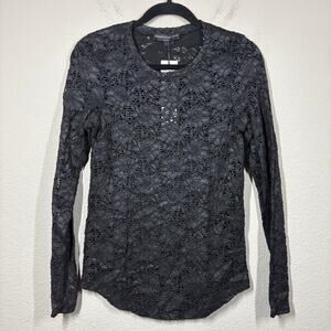 Generation Love Large Lana Foil Lace Top Blouse Black Shimmer Cotton Long Sleeve